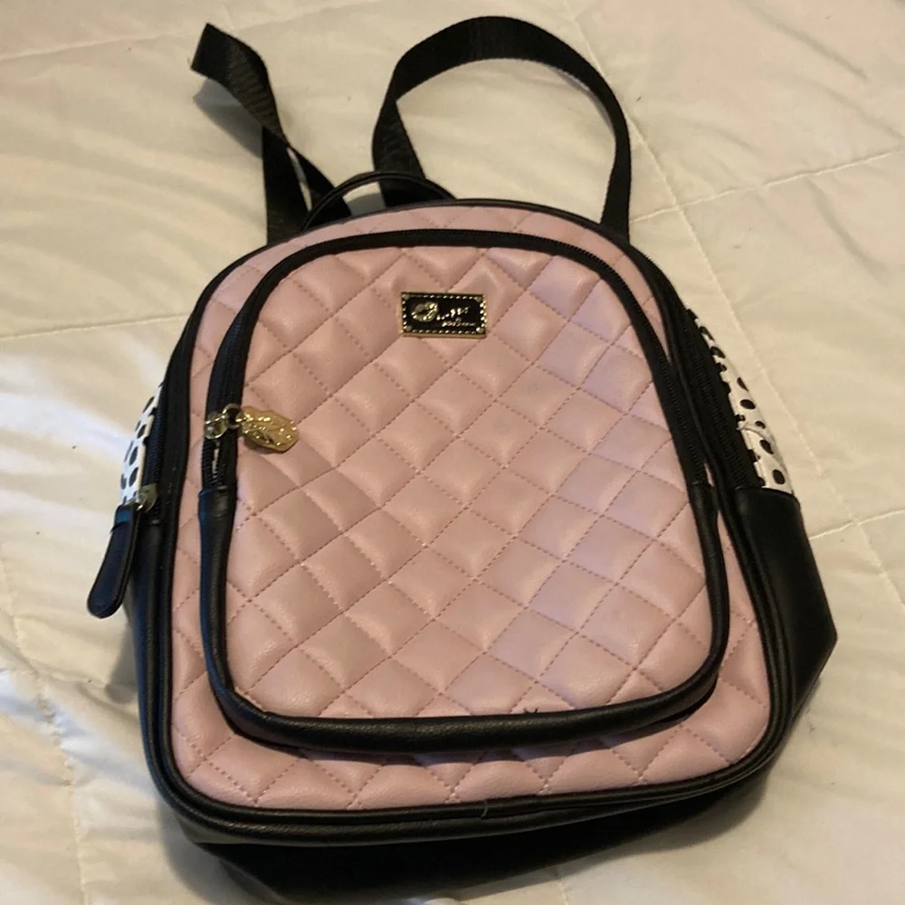 Betsey Johnson Pink and Black Quilted Backpack